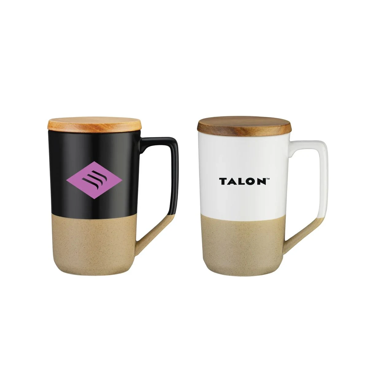 15oz Two-tone Tea or Coffee Ceramic Mug w/ Wood Lid 1