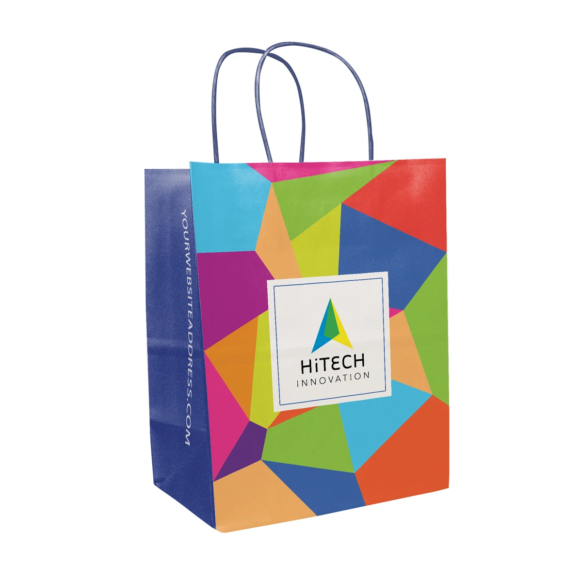 Multi-Sided Full Color White Shopper Paper Bag - Blue Handle (8.25 x 10.25 x 5) 1