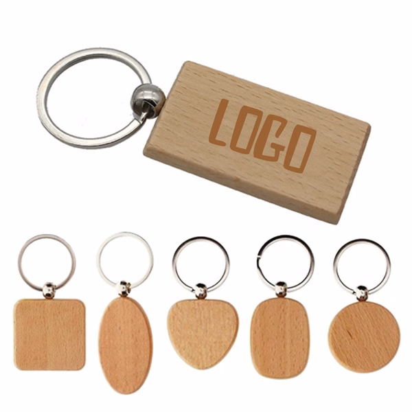 Custom Shaped Wooden Key Holder with Metal Split Ring — Engraved Brand Keychain