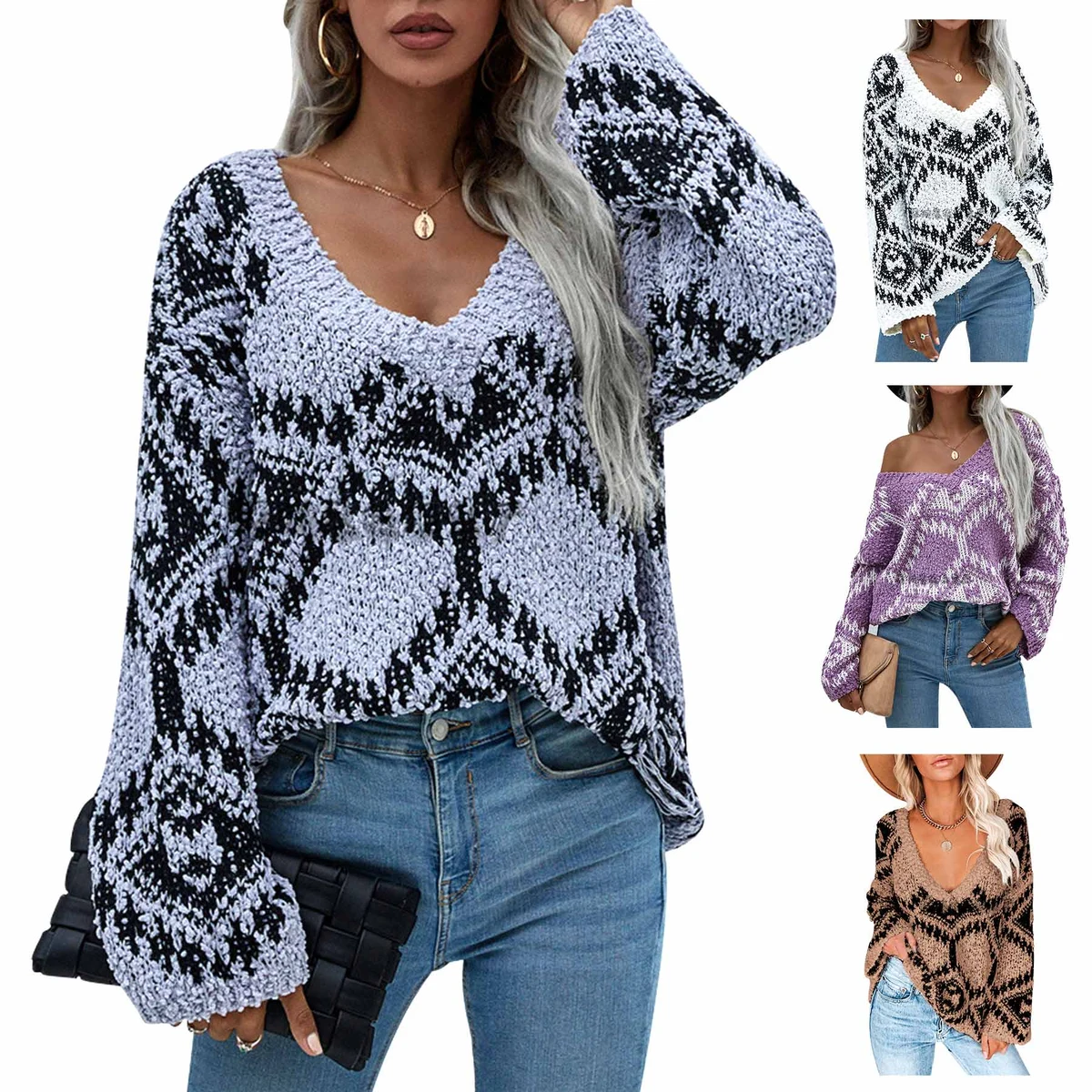 V-neck Long-sleeve Sweater 1