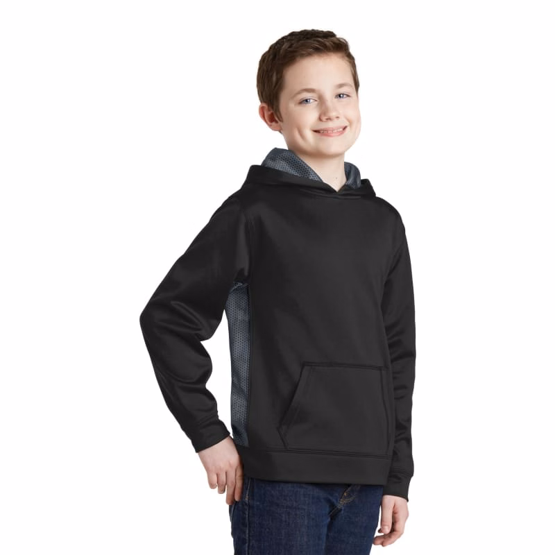 Sport-Tek Youth Sport-Wick CamoHex Fleece Colorblock Hooded Pullover.