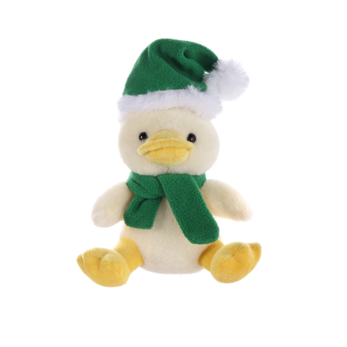 Soft Plush Sitting Duck wearing a Christmas Scarf and Hat 1