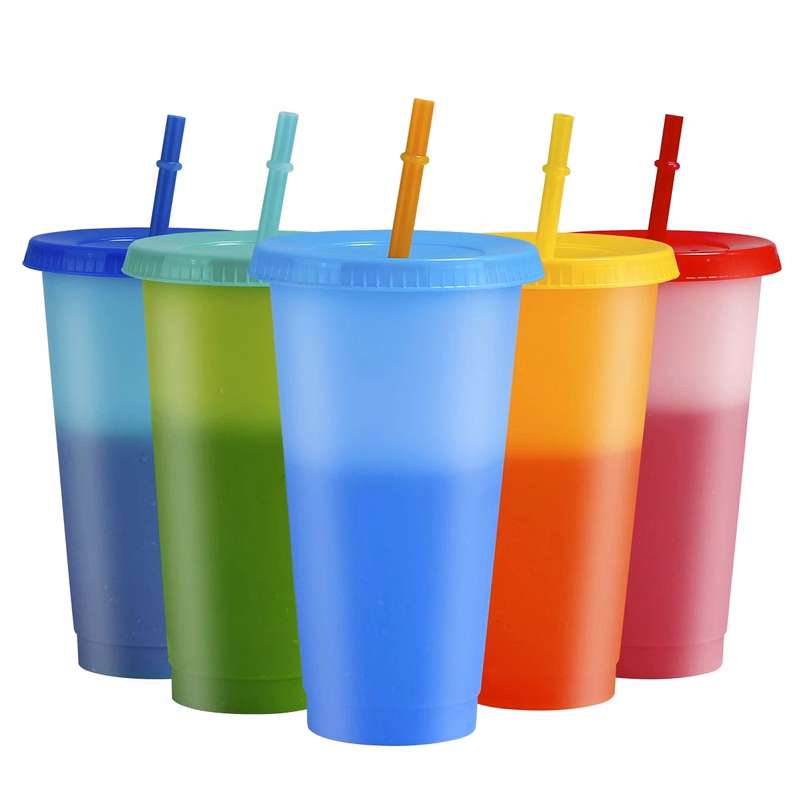 COLOR-CHANGING Reusable Tumblers with Straws Set- 24oz/ 710m