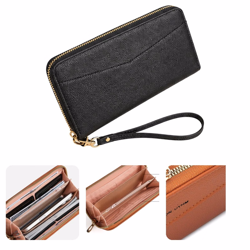 PU Single-Zipper Wrist Strap Clutch