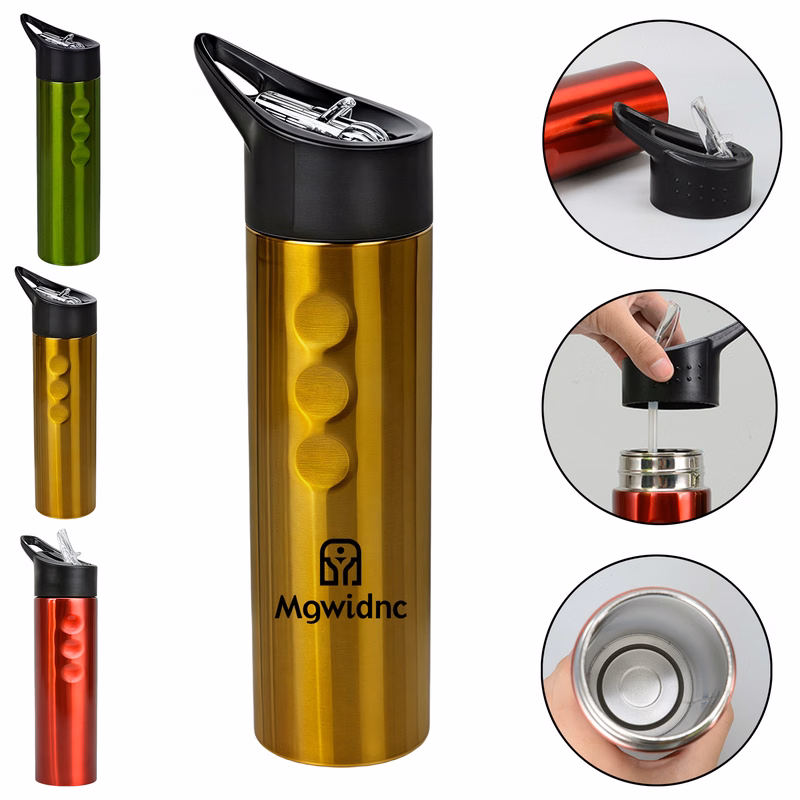 500ml Single Layer Stainless Steel Sports Water Bottle with Handle Lid