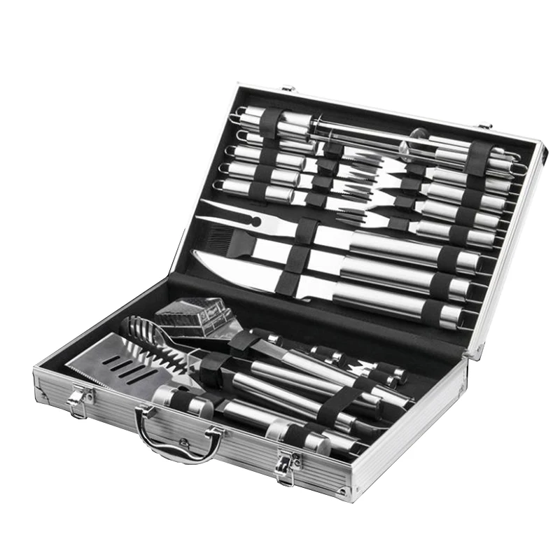 BBQ Grill Accessories Set, 26 Pieces of Stainless Steel Barbecue Tools With Aluminum Box 1