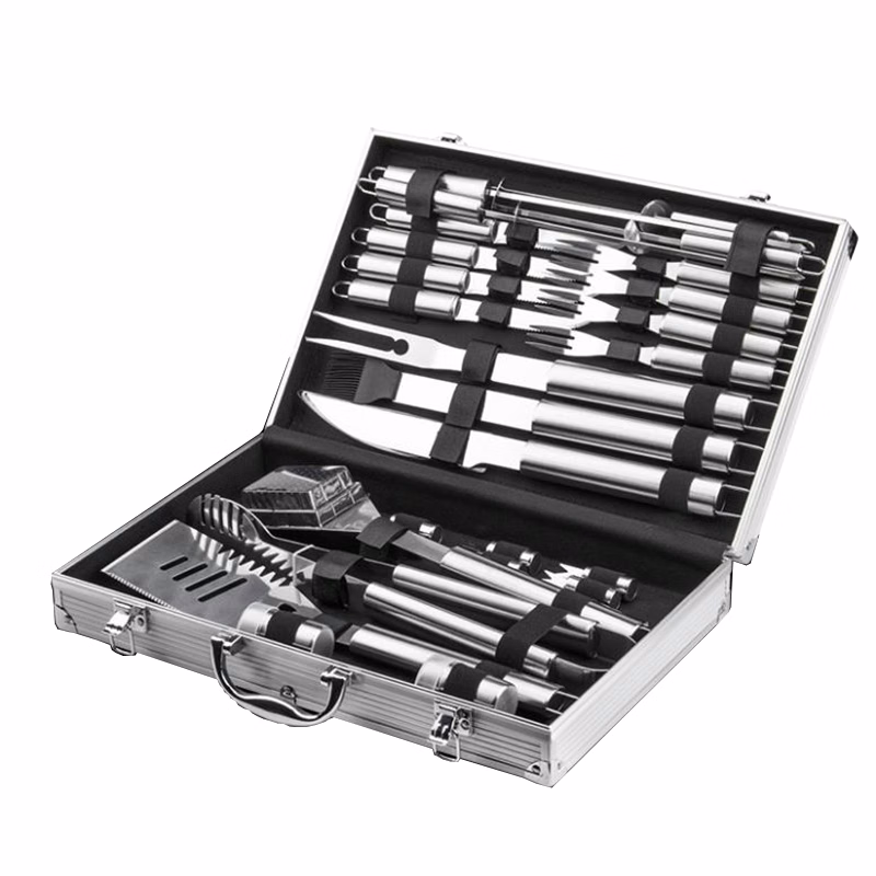 BBQ Grill Accessories Set, 26 Pieces of Stainless Steel Barbecue Tools With Aluminum Box