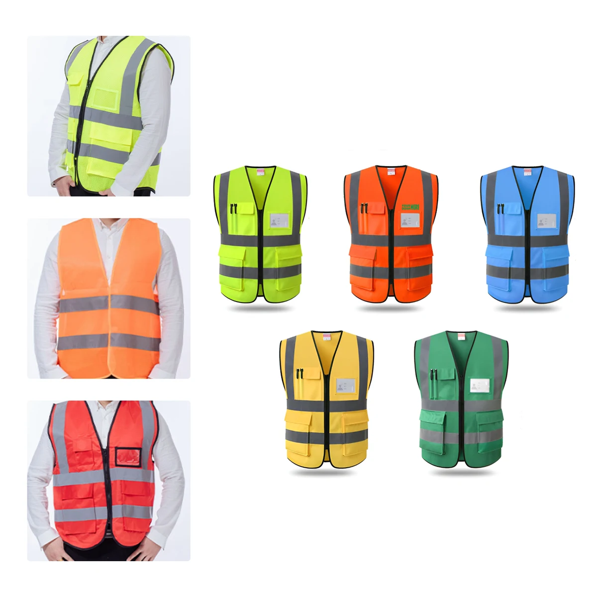 MOQ 50 Reflective Vest Custom Text Traffic Cycling Safety Vest Multi-Pocket 1