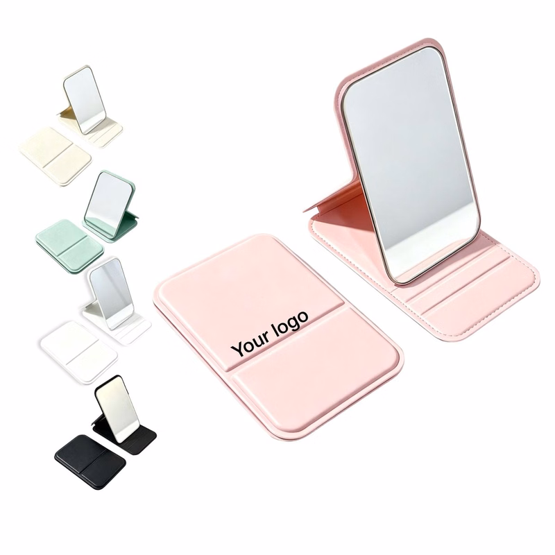 Mini PU Compact Mirror, Thick Glass Lens, 5 Colors Available