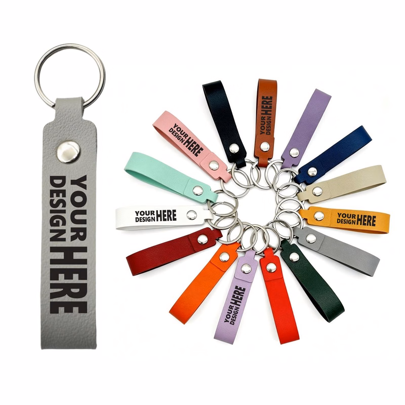 Pu Leather Key Chain With Metal Rivet