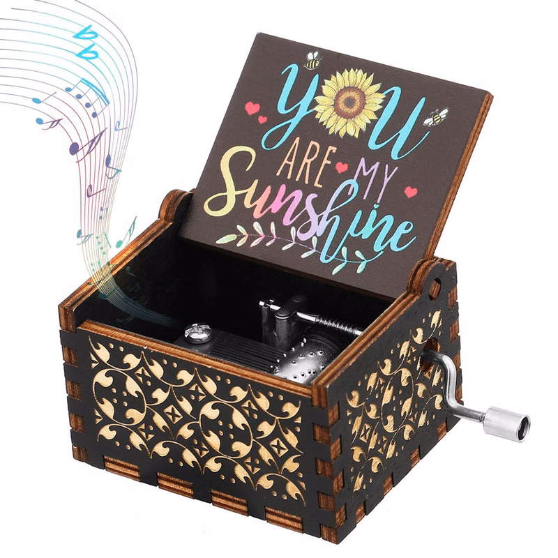 Wooden Music Box Hand Crank Wood Crafts
