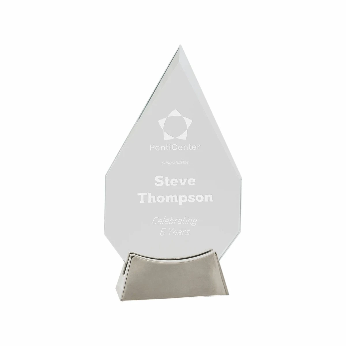 8 1/2" Clear Diamond Platinum Glass Award w/ Metal Base 1