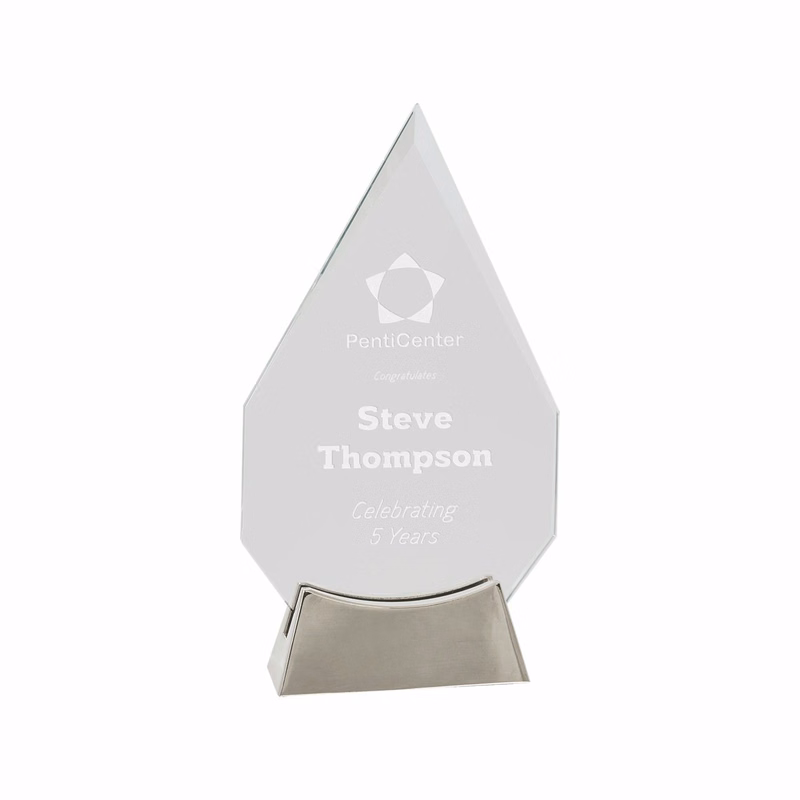 8 1/2" Clear Diamond Platinum Glass Award w/ Metal Base