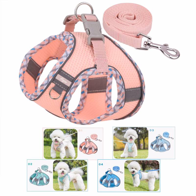 Pet Chest Harness With Reflective Plaid Hemming Dog Leash