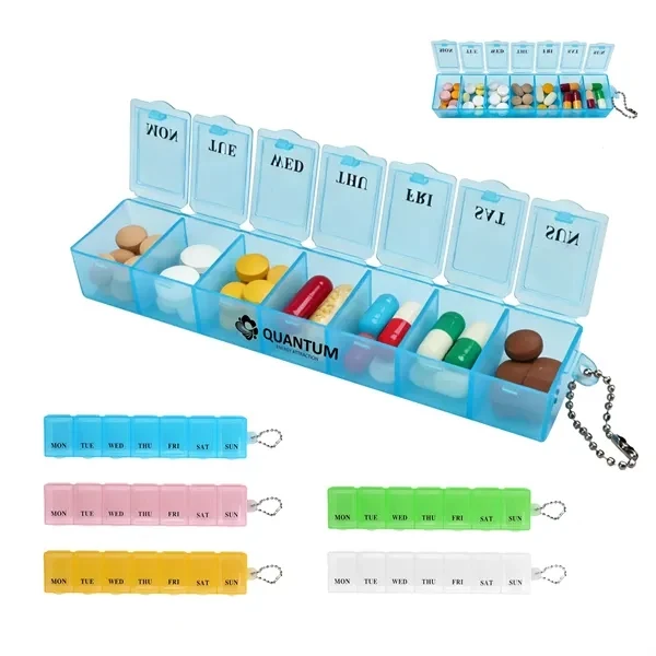 Custom 7-Day Transparent Pill Organizer with Chain Attachment — Travel Medical 1