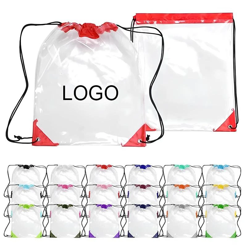 Clear PVC Drawstring Backpack W/ Leather Corner (14" W x 17" H) 1