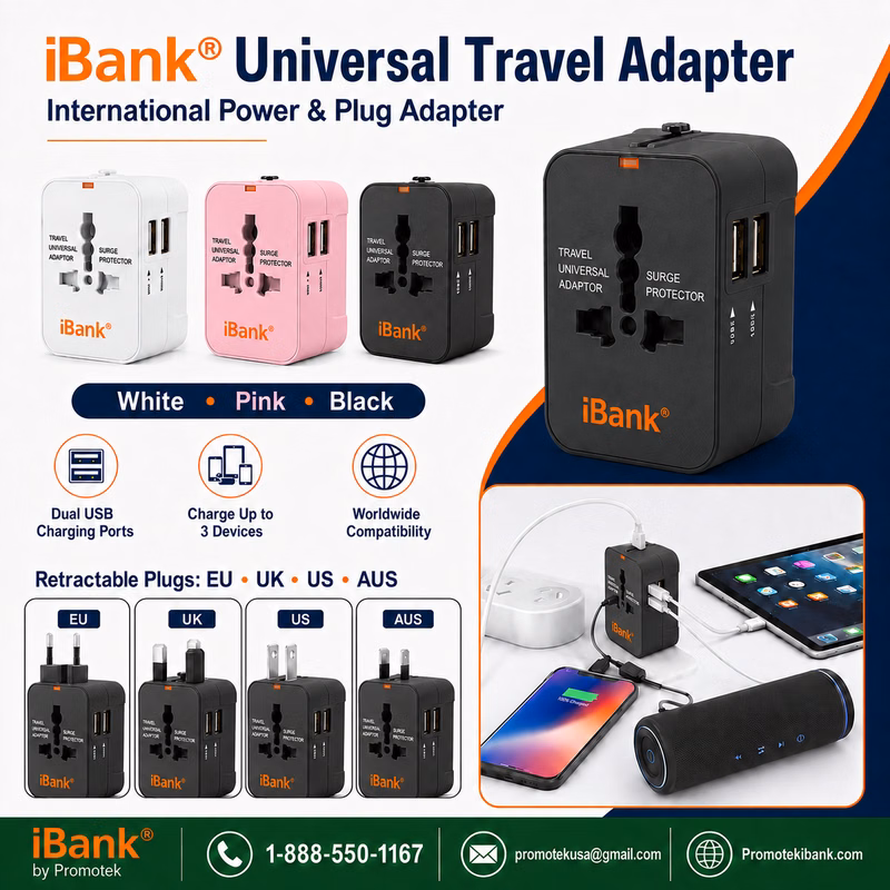 iBank® Universal Travel Adapter USB C, All in One Worldwide Plug Adapter