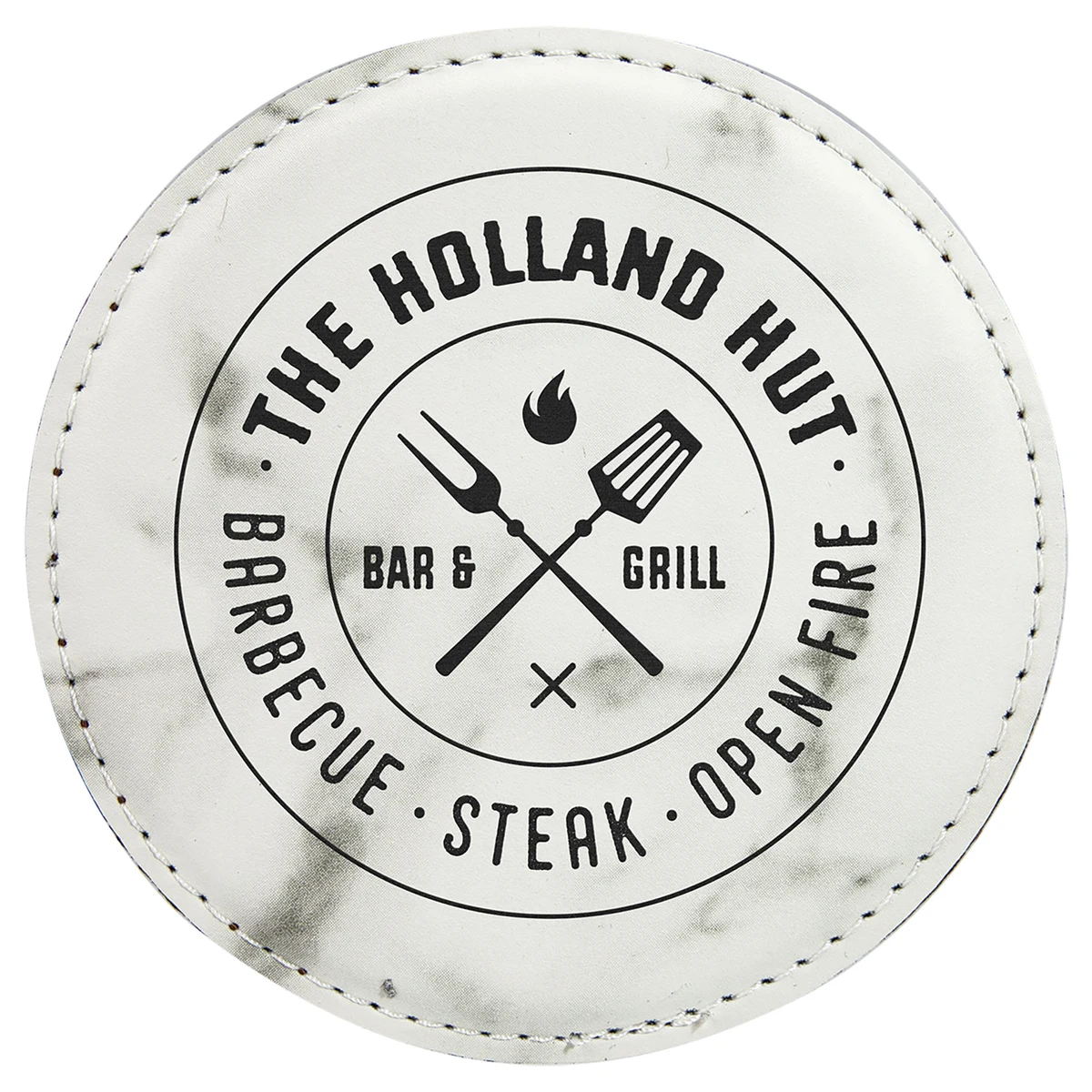 4" Round White Marble Leatherette Coaster 1