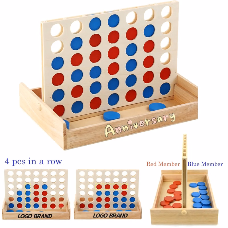 Wood Go Board Game 4 Pieces In A Row Puzzle Checkers