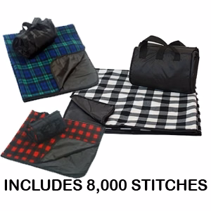 Plaid Fleece / Nylon Picnic Blanket - Embroidered