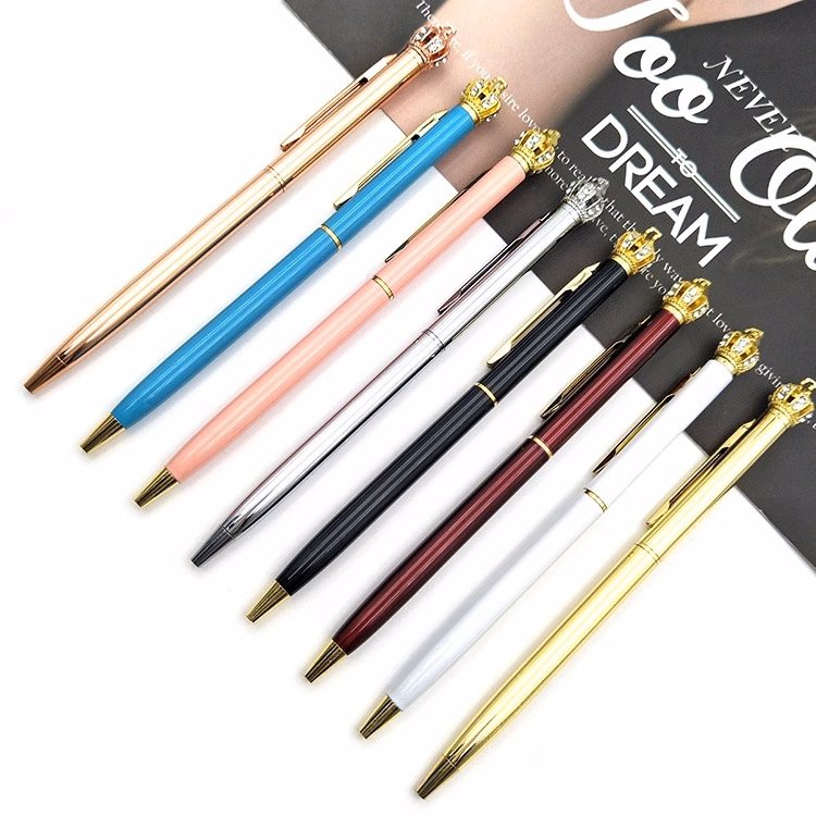 Slim Crown Diamonds Metal Twisted Ballpoint Pen