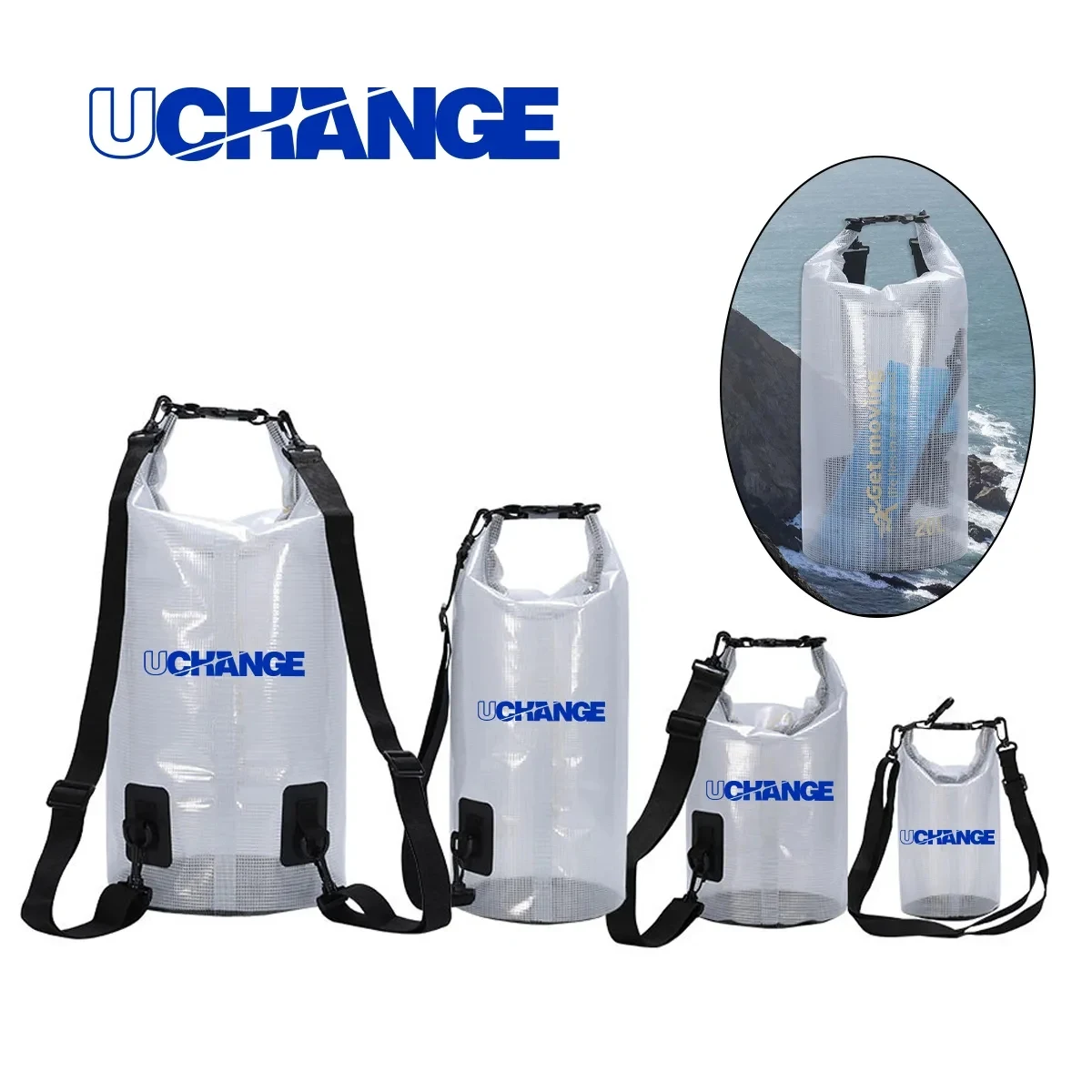 Clear Waterproof Roll Top Dry Bag With Strap 1