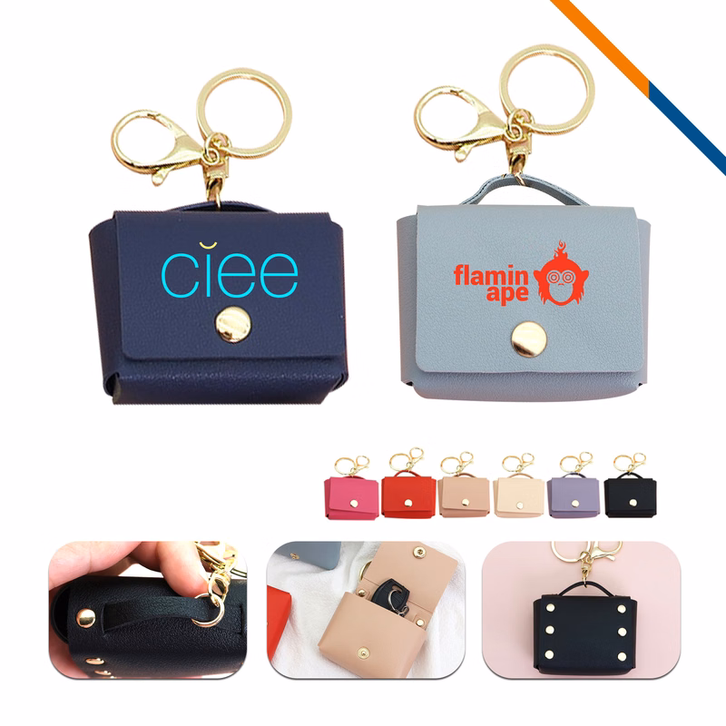 Clipu Mini PU Leather Square Coin Purse Keychain