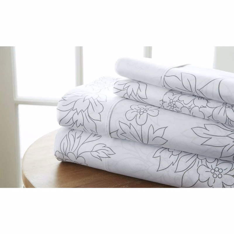Premium Sheet Sets - Gray Queen Floral Pattern 4 Piece