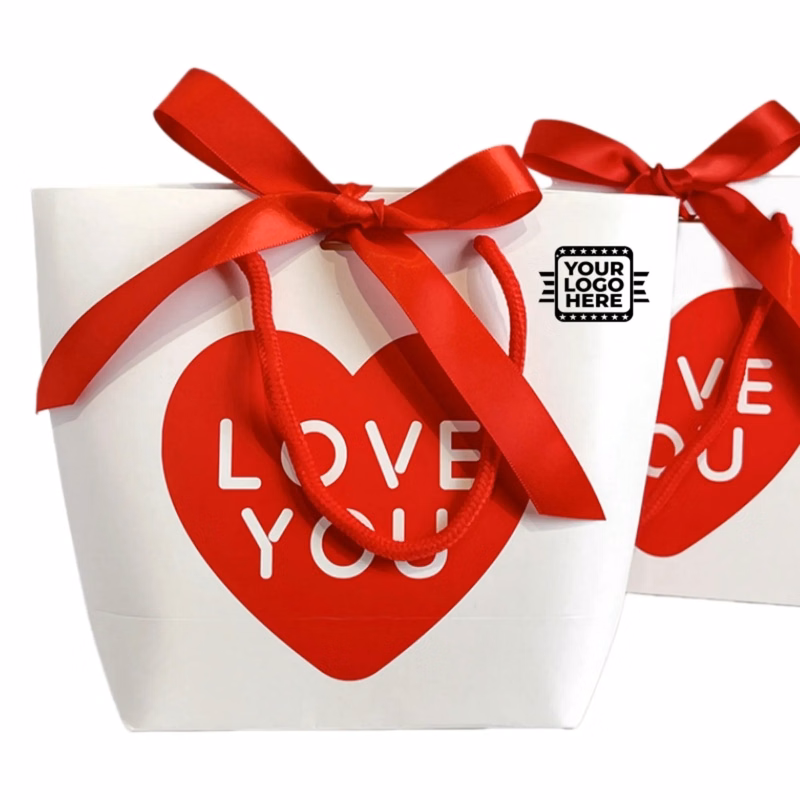 Red Gift Tote Bag With Bow Handle Packaging