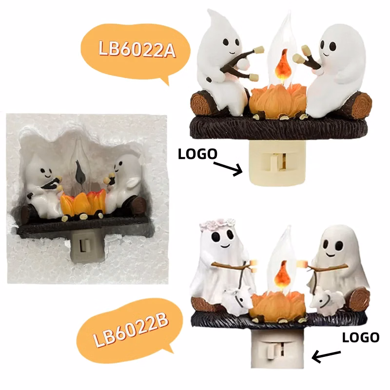 Ghost Campfire Flickering Night Light Plug in Halloween Gift