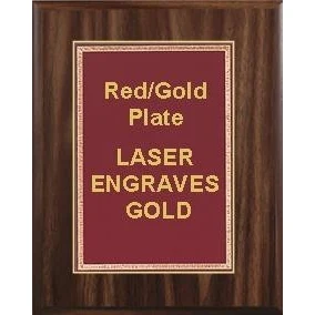 9" x 12" Classic Walnut Finish Plaque with a Red Florentine Plate 1