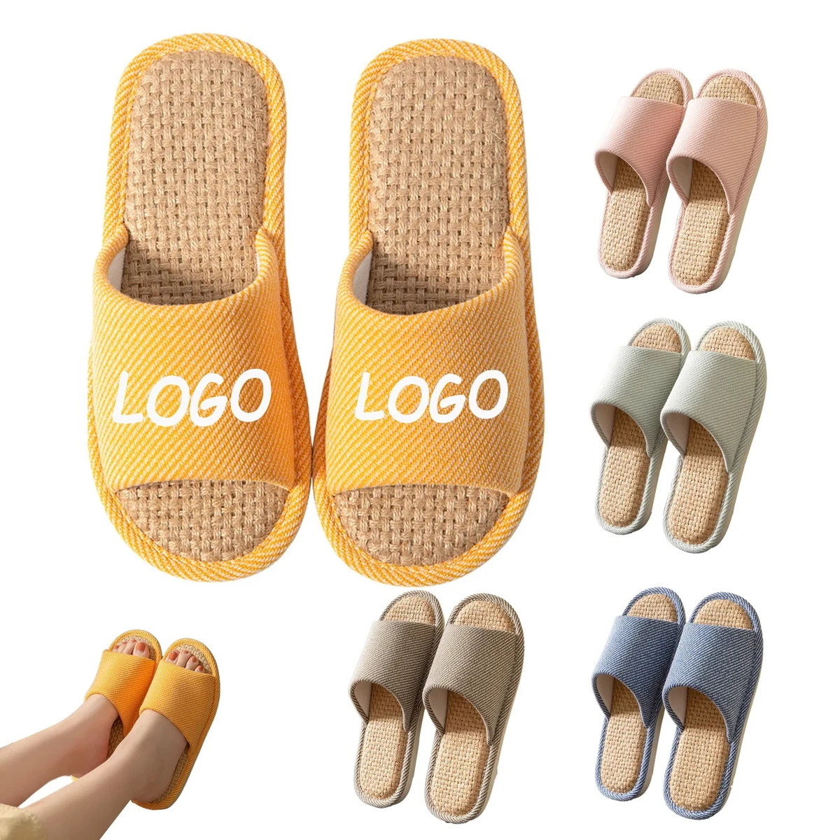 MOQ 30 Summer Linen Slippers Indoor Quiet Breathable 1