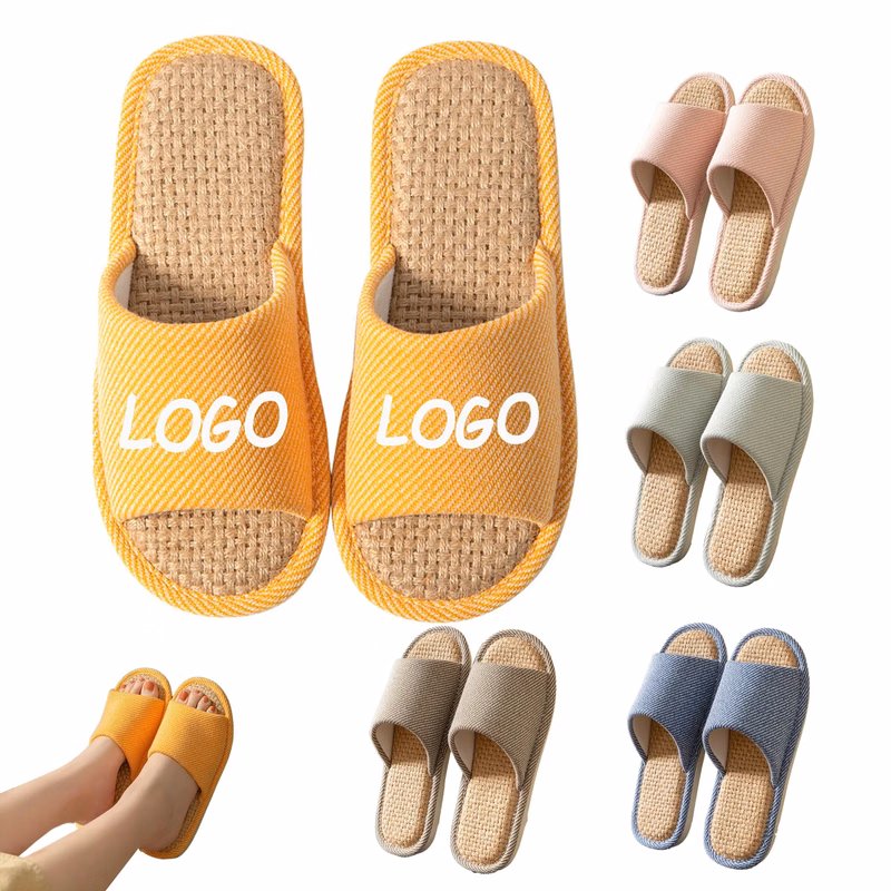 MOQ 30 Summer Linen Slippers Indoor Quiet Breathable