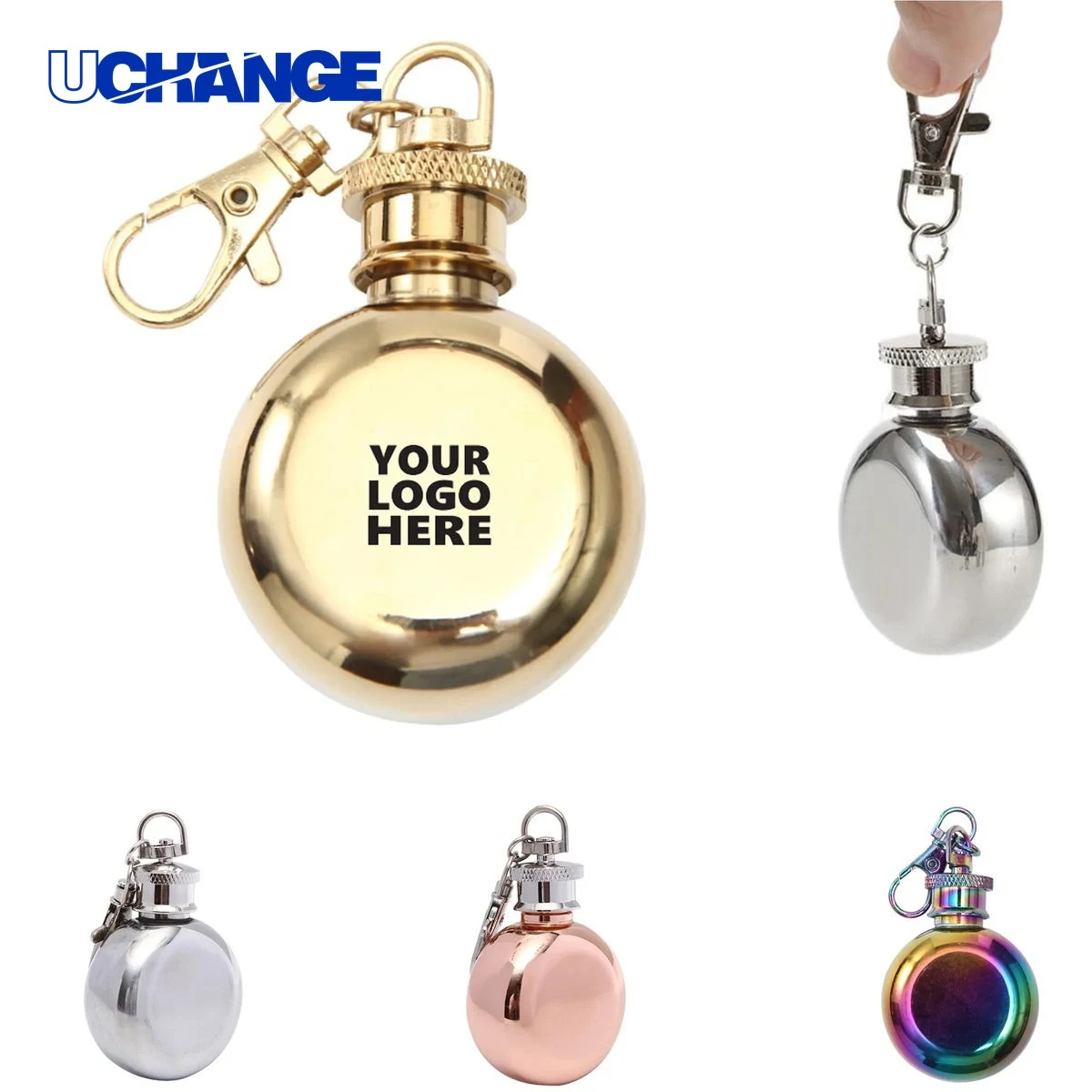 Portable Multi-Colored Round Flask Container (1Oz), custom water bottle with logo imprint 1