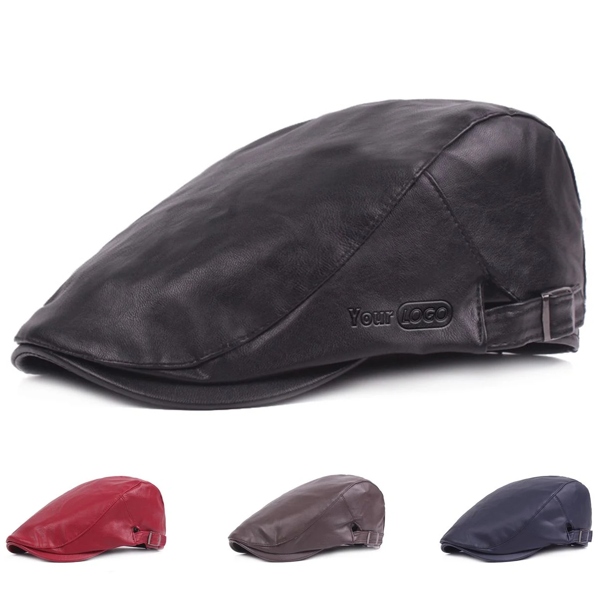 PU Leather Fashion Beret Hat Flat Cap 1