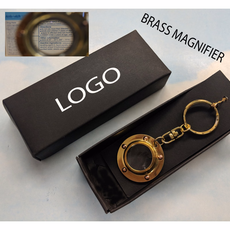 Brass Porthole Keychain w/Magnifying 2X, Made in Taiwan