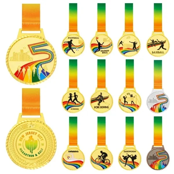 Sports Trophy Medals In Gold Silver & Bronze With Ribbons 1