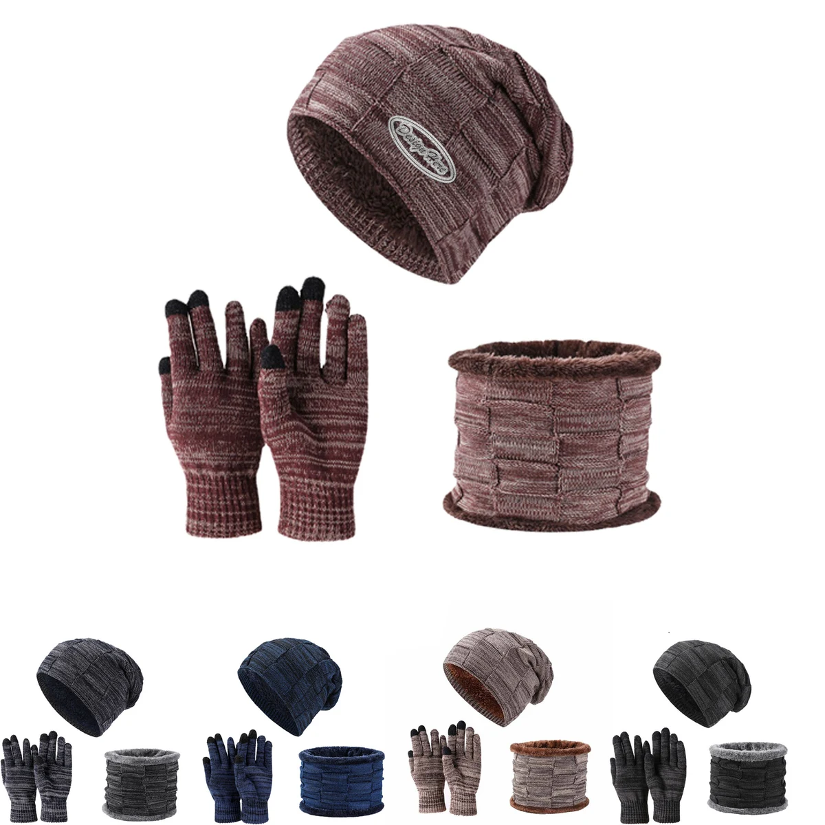Cozy Fleece Knit Hat, Scarf & Gloves Set for Winter Warmth 1