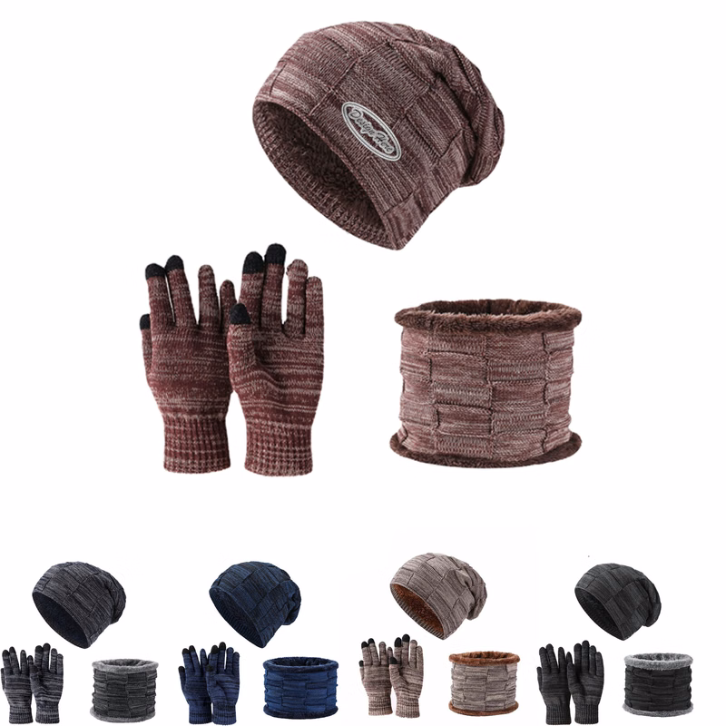 Cozy Fleece Knit Hat, Scarf & Gloves Set for Winter Warmth