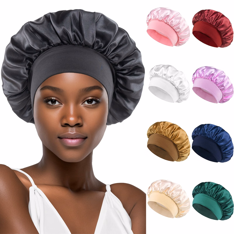Silk Satin Sleep Hair Bonnet w/ Wide Edge for Women