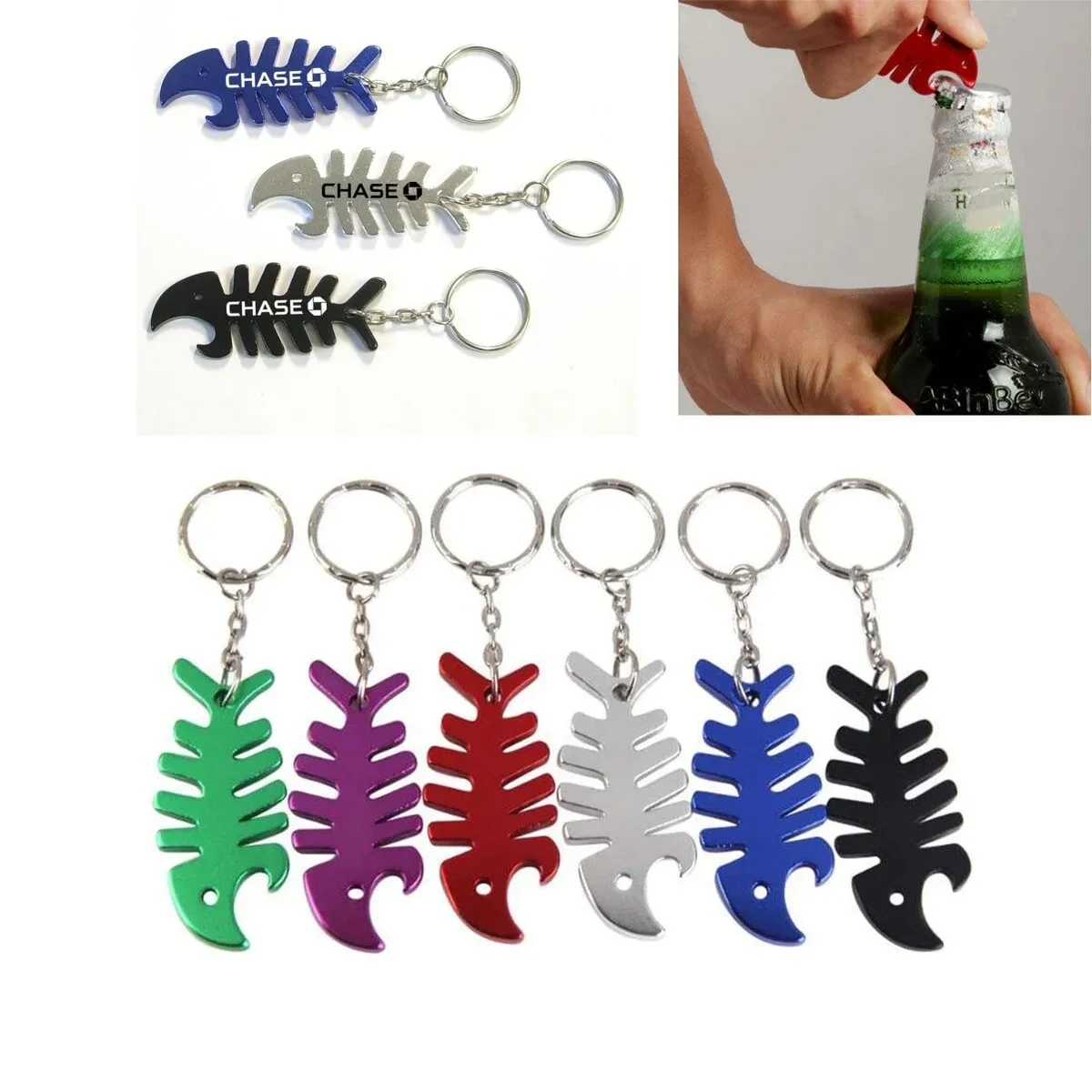 Fish Bone Shaped Metal Bottle Opener with Key Holder 1