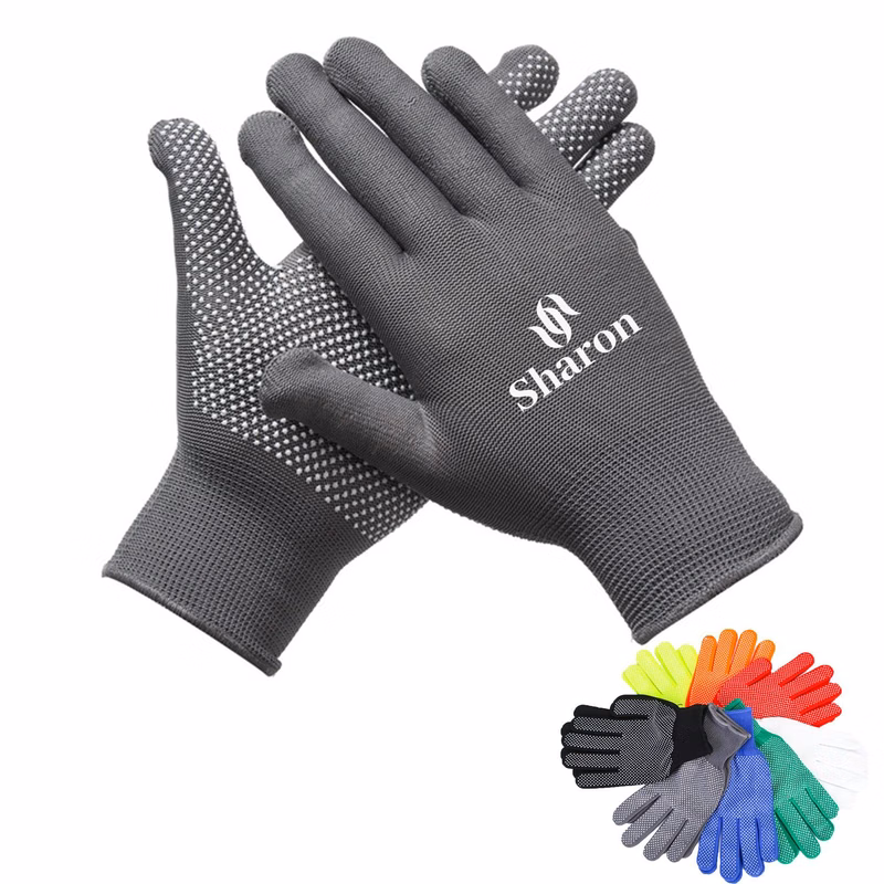 Breathable Nylon with PVC Dotted Anti-Slip Gloves