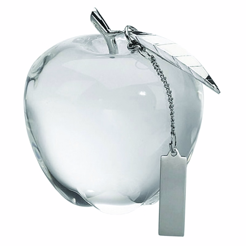 CRYSTAL APPLE WITH SILVER STEM AND LEAF WITH HANGING TAG
