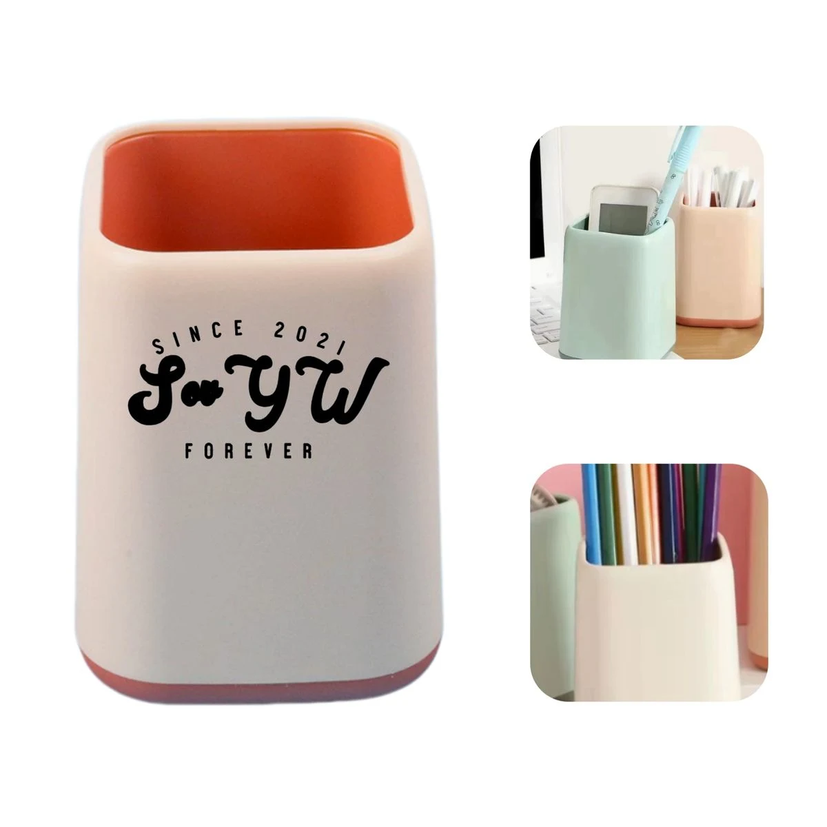 Two Tone Square Color Block Desk Pen Cup 1