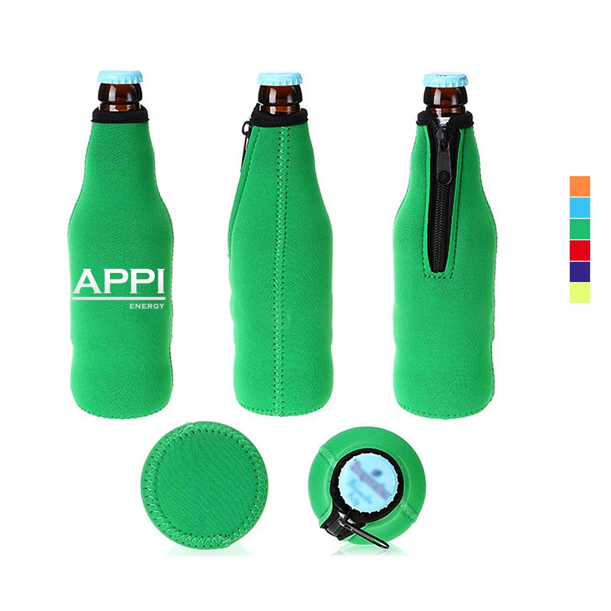 Neoprene Zip Up Bottle Kooler, custom koozie with logo imprint 1