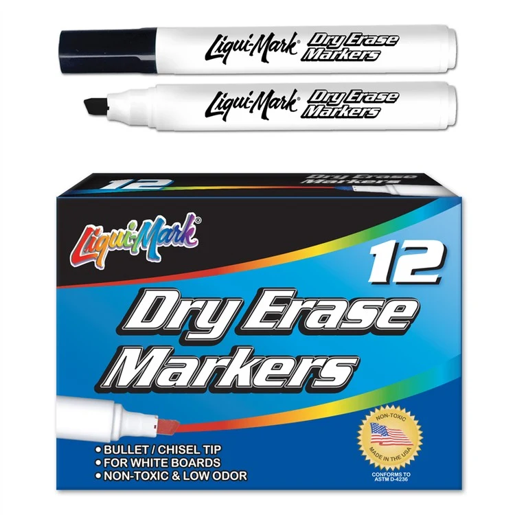 12 Pack Dry Erase, Low Odor, Chisel Tip Markers/Box - Black - Made in the USA 1