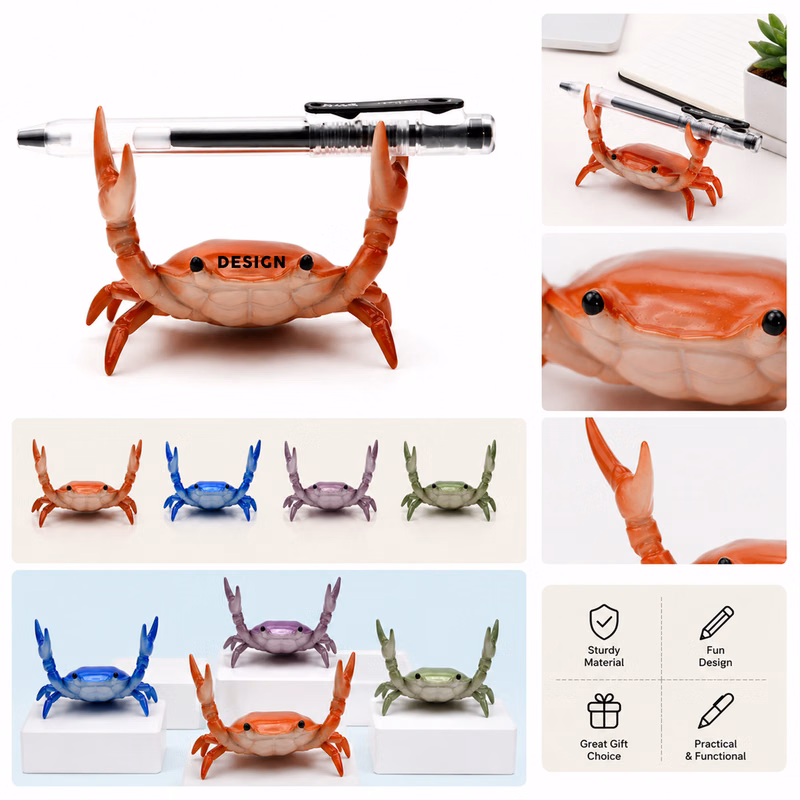 Multi-Use Resin Crab Figurine Pen Stand