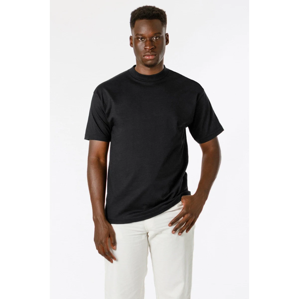 6 OZ COMBED COTTON MOCK NECK S/S T-SHIRT 1