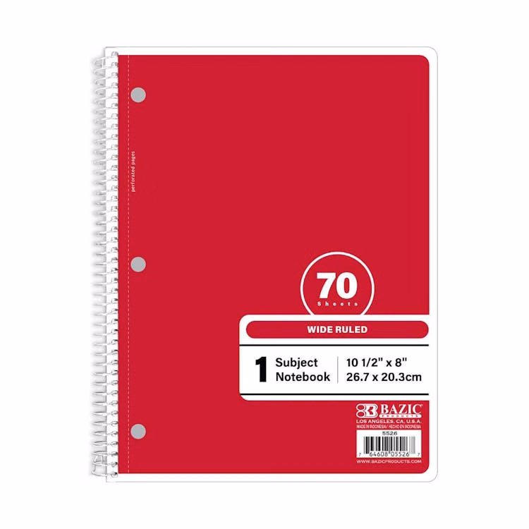 Wide Ruled Notebooks - 70 Sheets Red
