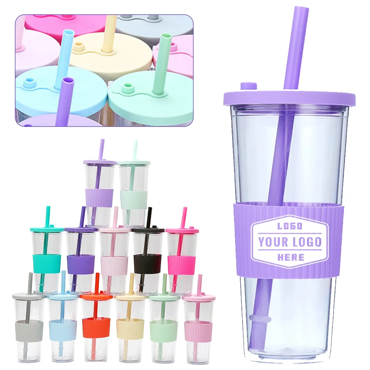 24oz Plastic Tumbler with Lid & Straw 1